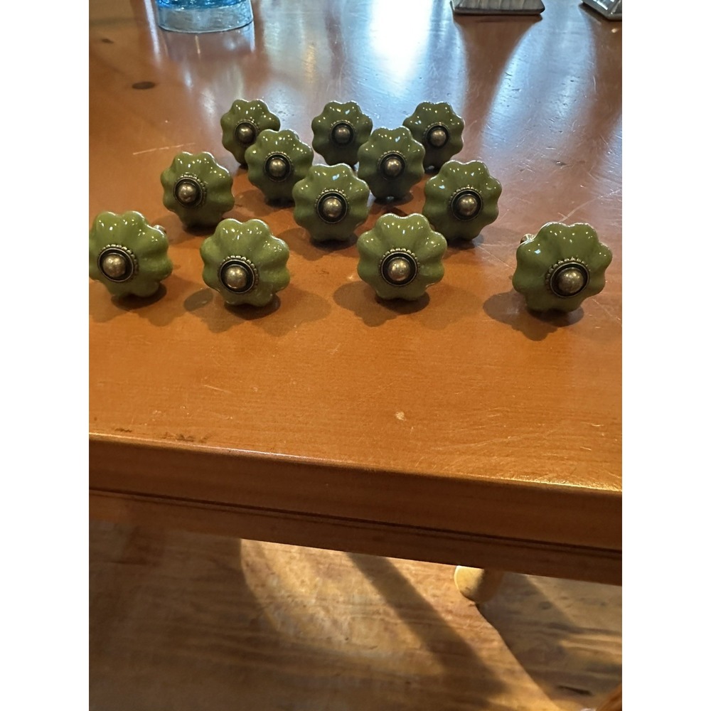 Antique 12 pcs Green Flower Kitchen Cabinet Knobs